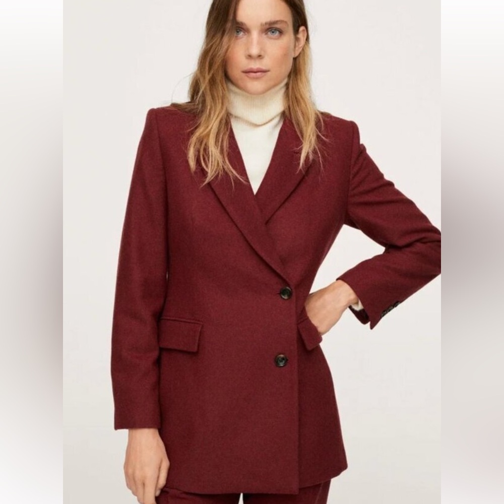 NWOT Mango Woolen Wrap Women's Burgundy Blazer
